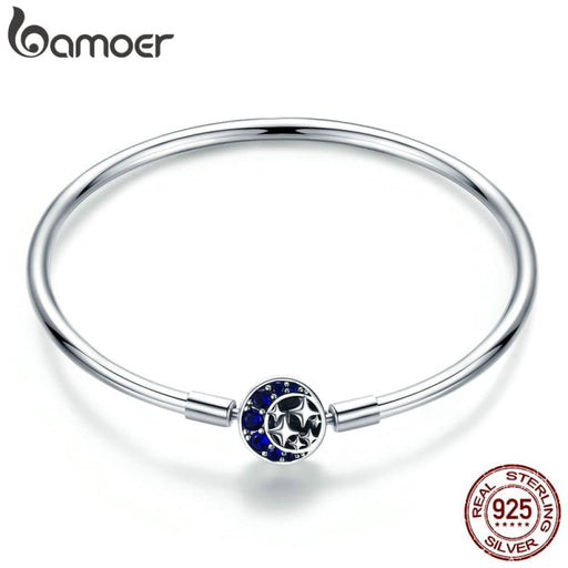 925 Sterling Silver Blue Cz Moon And Star Bracelet For Women