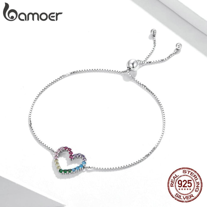 925 Sterling Silver Colourful Love Zircon Heart Pattern