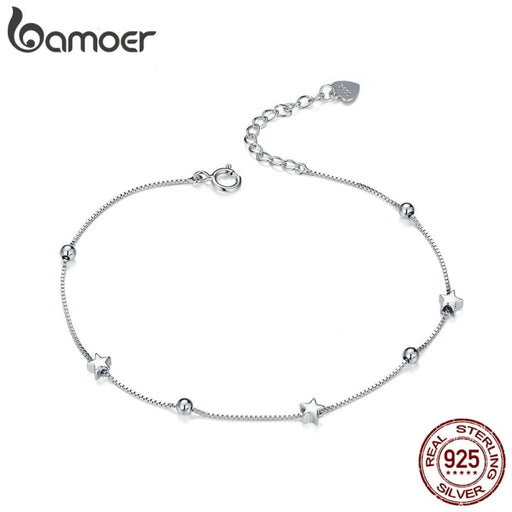 925 Sterling Silver Heart And Star Beads Chain Bracelet