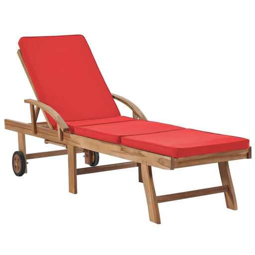 Sun Lounger With Cushion Solid Teak Wood Red Anbxl