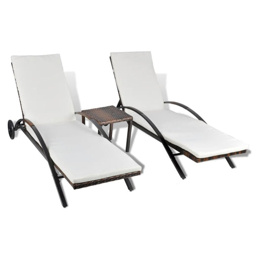 Sun Loungers With Table Poly Rattan Brown Axakb
