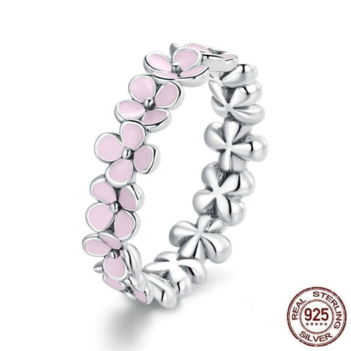 S925 Sterling Silver Pink Wreath Finger Ring For Women