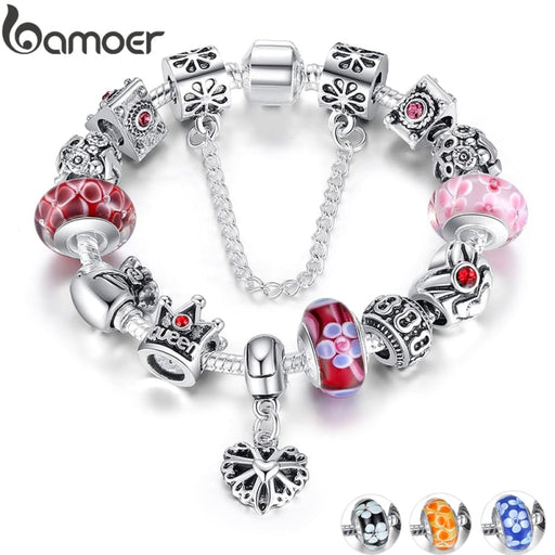 Silver Plated Queen Crown Beads Charms Bracelet For Women