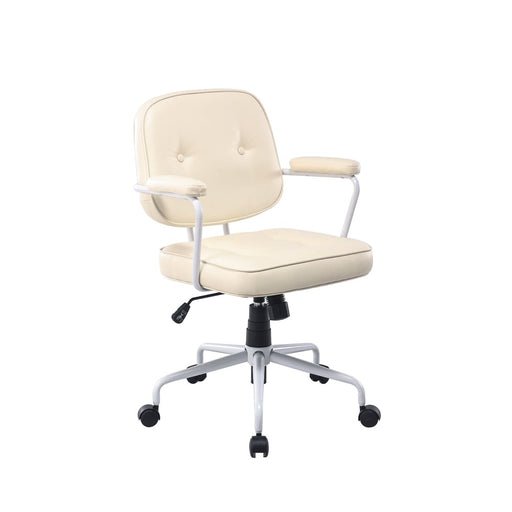 White Frame Faux Leather Home Office Chair In Beige