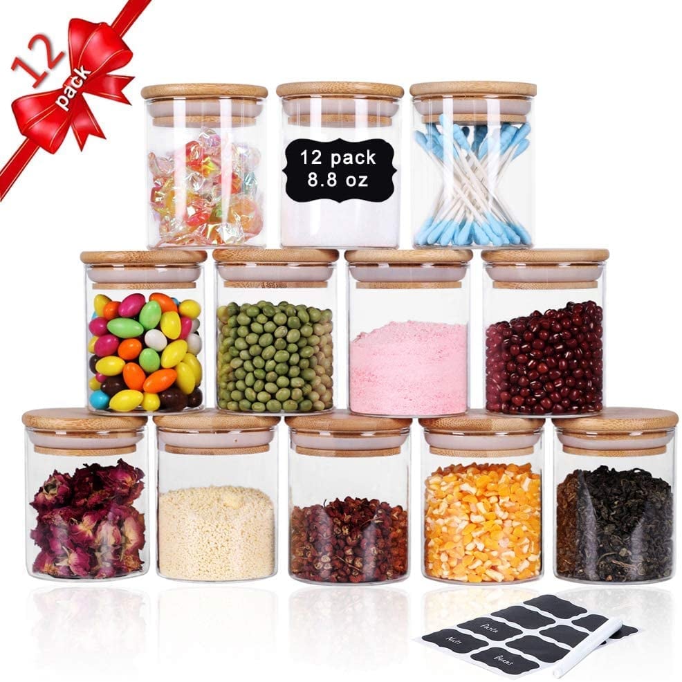 12 Pieces Glass Spice Jars For Kitchen Canisters
