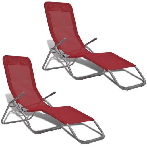 Sun Loungers 2 Pcs Steel Frame And Textilene Red Aobaa