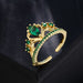 Minimalist Green Zircon Rings Love Heart Crown Teardrop