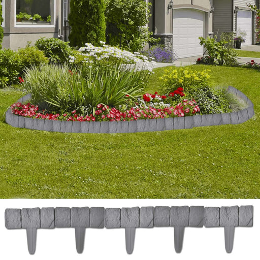 Plastic Garden Lawn Fence Stone Look 41 Pcs 10 m