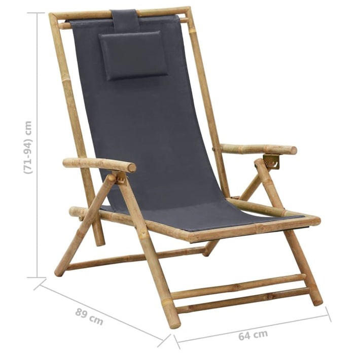 Reclining Relaxing Chair Dark Grey Bamboo And Fabric Gl7631
