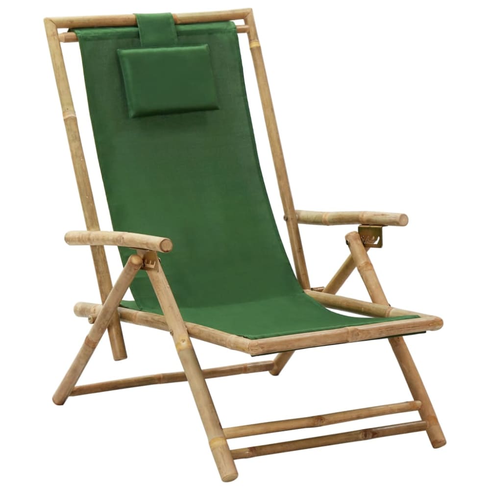 Reclining Relaxing Chair Green Bamboo And Fabric Gl9261