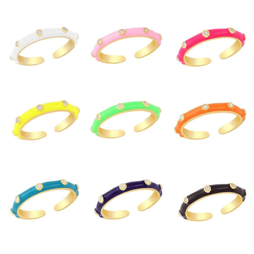 Simple Sweet Neon Enamel Rings Paved With Shiny Cubic