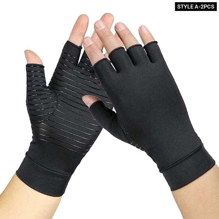 1 Pair Copper Compression Arthritis Fingerless Gloves