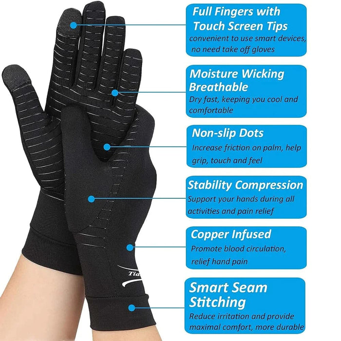 1 Pair Copper Full Finger Touch Screen Compression Gloves