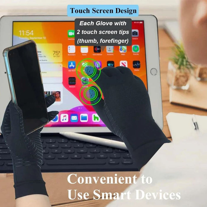 1 Pair Full Finger Arthritis Copper Gloves with Touch Screen