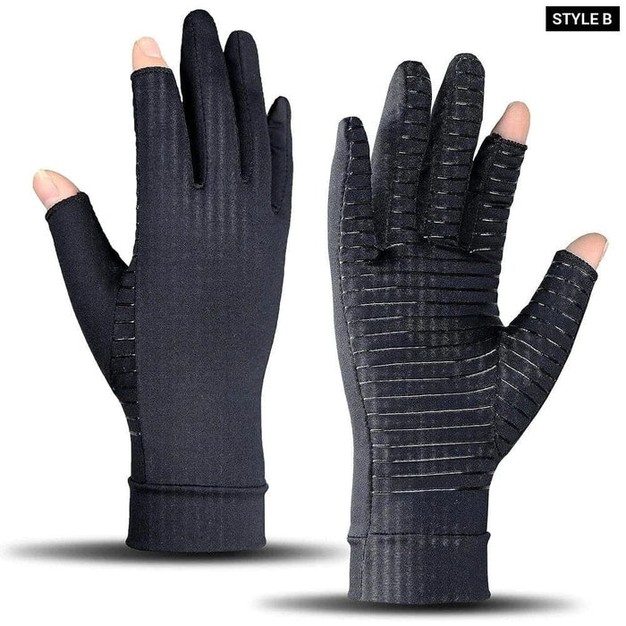 1 Pair Full Finger Arthritis Copper Gloves with Touch Screen