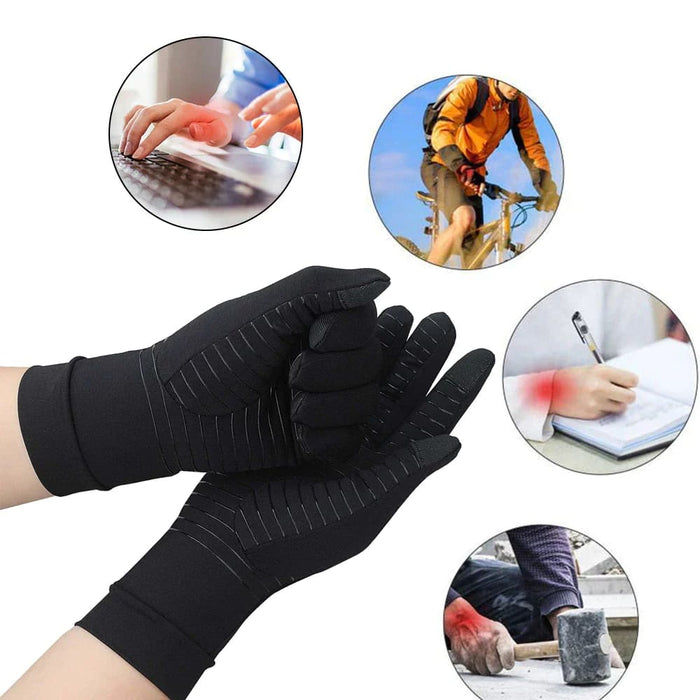 1 Pair Full Finger Arthritis Copper Gloves With Touch Screen