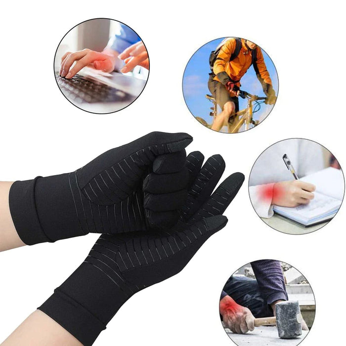 1 Pair Full Finger Arthritis Copper Gloves with Touch Screen