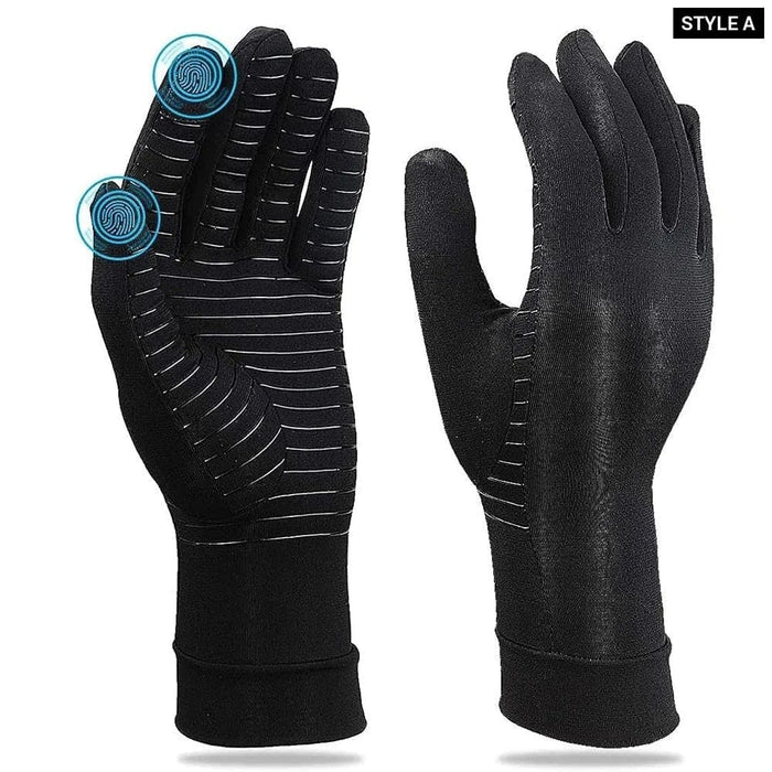 1 Pair Full Finger Arthritis Copper Gloves with Touch Screen
