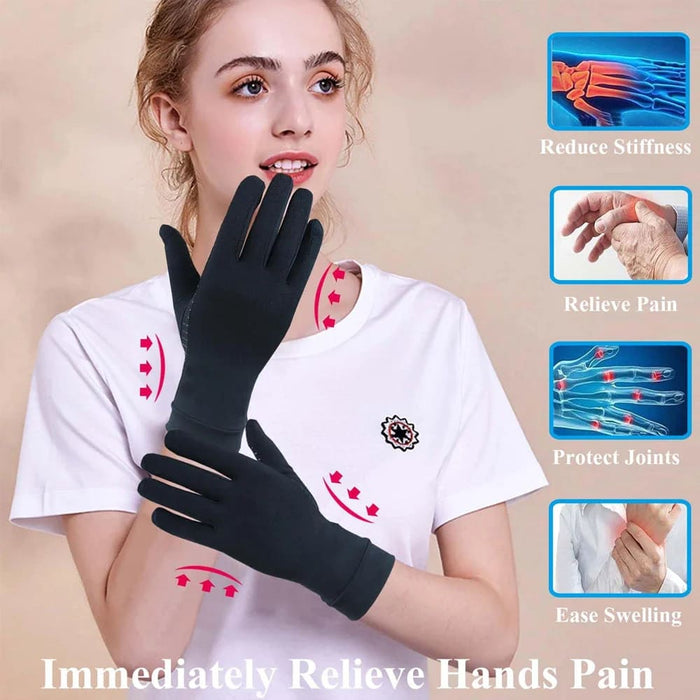 1 Pair Full Finger Arthritis Copper Gloves with Touch Screen