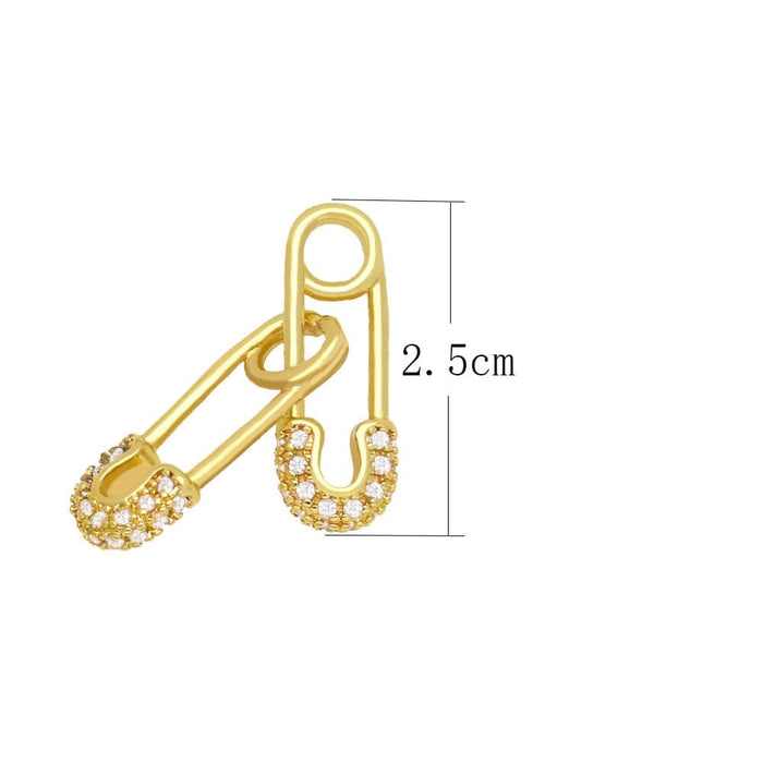 1 Pair Gold Colour Safety Pin Stud Earrings With White