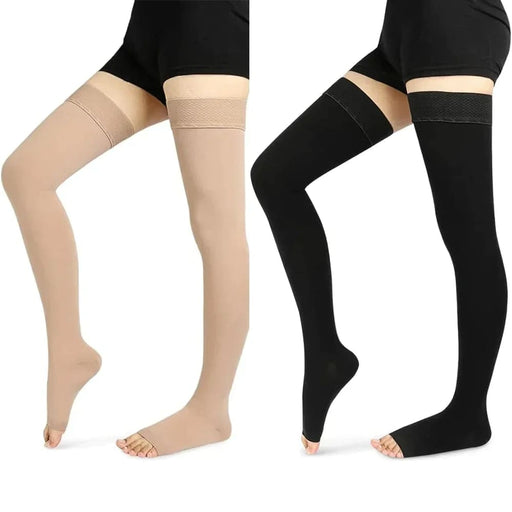 1 Pair Open Toe Thigh High Socks for Varicose Vein Swollen