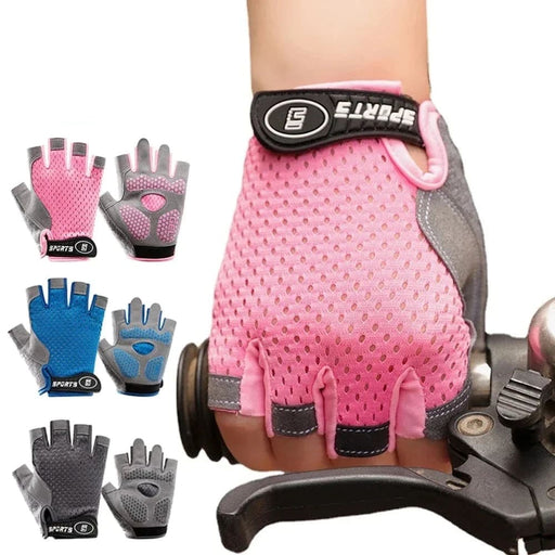1 Pair Non - slip Half Finger Thickened Palm Gloves For Kids