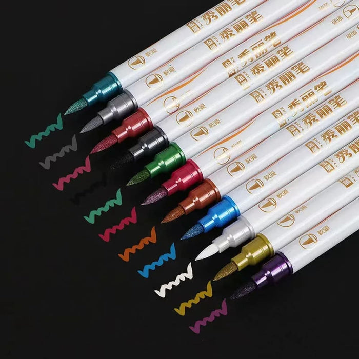 10 Colour Metallic Calligraphy Pens Dual Tip Brush Markers