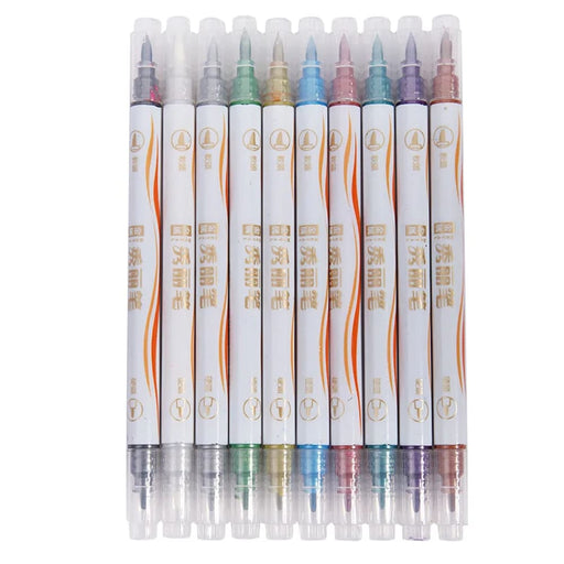 10 Colour Metallic Calligraphy Pens Dual Tip Brush Markers
