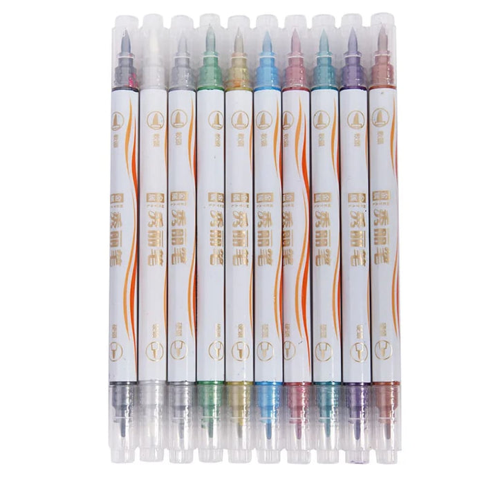 10 Colour Metallic Calligraphy Pens Dual Tip Brush Markers