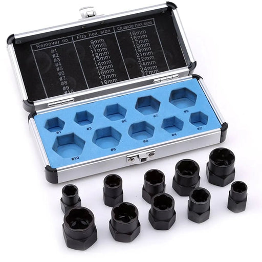 10 Piece Bolt Extractor Set For Removing Broken Nuts