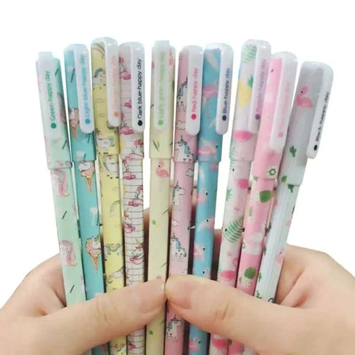 10 Piece Gel Pen Set Floral Animal Starry Designs 0.5mm Tip