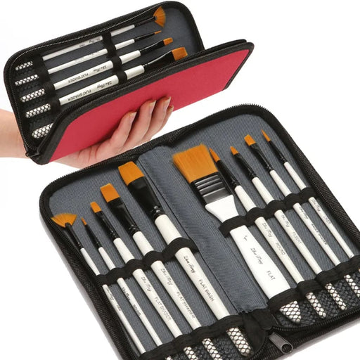 10 Piece Watercolour Paint Brush Set with Nylon Hair Wooden
