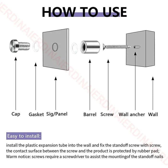 10 Stainless Steel Standoff Screws For Glass Mounting