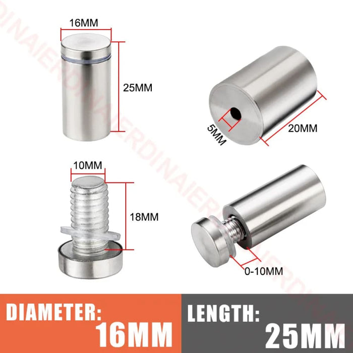 10 Stainless Steel Standoff Screws For Glass Mounting