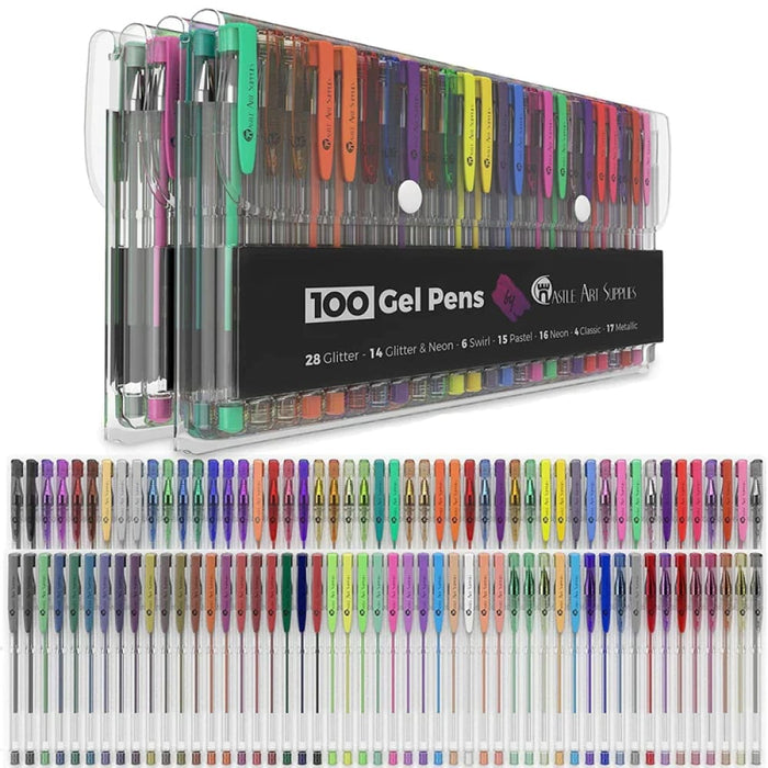 100 Gel Pens Colouring Set Glitter Neon Pastel Metallic
