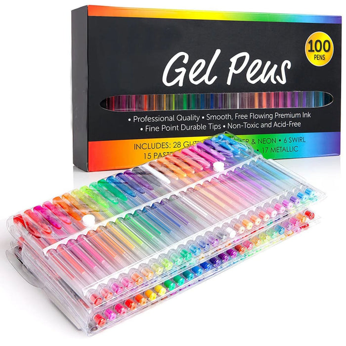 100 Gel Pens Colouring Set Glitter Neon Pastel Metallic