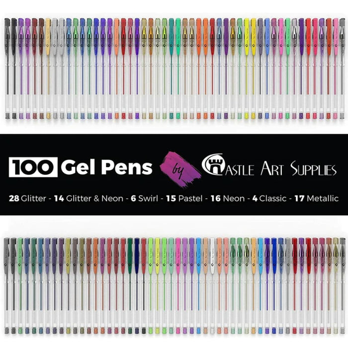100 Gel Pens Colouring Set Glitter Neon Pastel Metallic