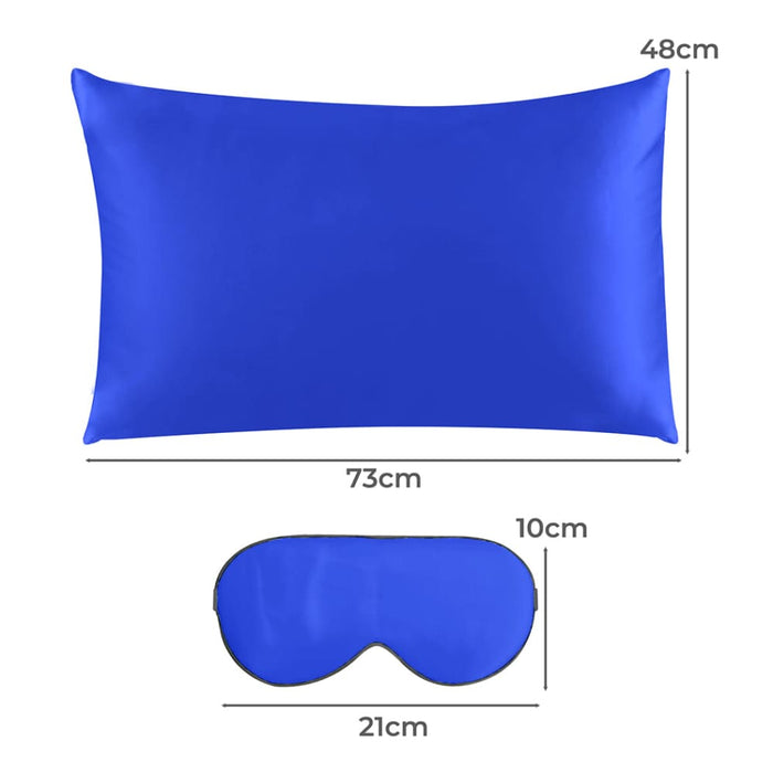 100% Mulberry Silk Pillow Case Eye Mask Set Royalblue Both