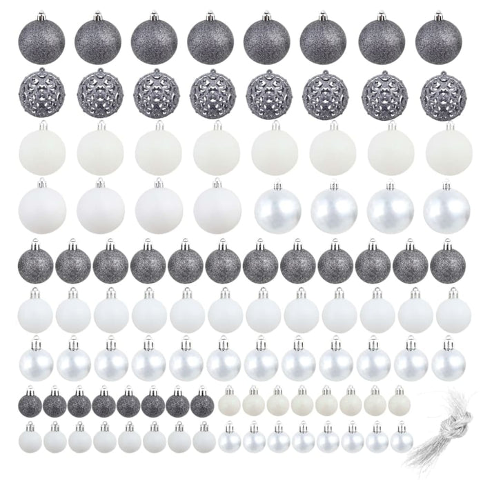 100 Piece Christmas Ball Set 3 4 6 Cm White Grey Xapioi