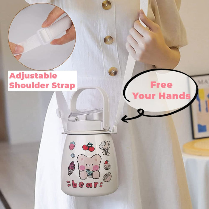 1000ml Large Water Bottle Stainless Steel Straw Jug