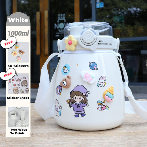 1000ml Large Water Bottle Stainless Steel Straw Jug