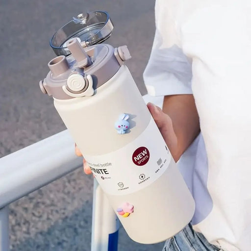 1000ml Stainless Steel Cold Water Bottle With Lid And Straw