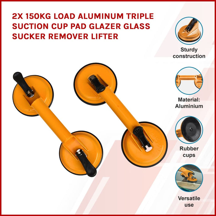 2x 100kg Aluminum Alloy Double Locking Suction Cup Glazer