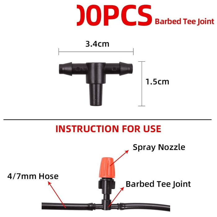 100pc 4 7mm Hose Barbed Tee Joint Drip Irrigation Kits