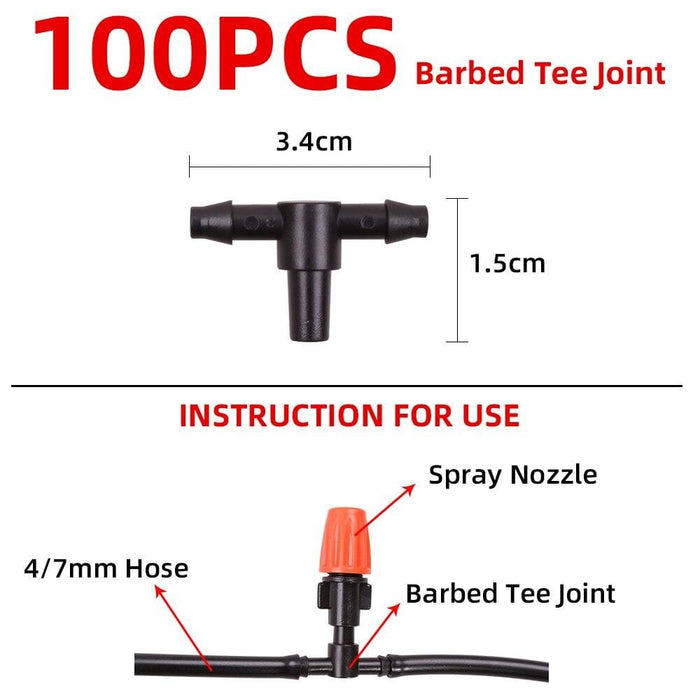 100pc 4 7mm Hose Barbed Tee Joint Drip Irrigation Kits