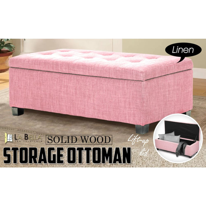 102cm Pink Storage Ottoman Stool Fabric