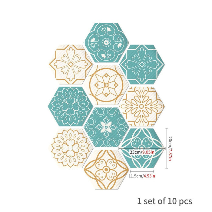 10pcs Multi Colour Tile Set Hexagon Decoration Decal Self