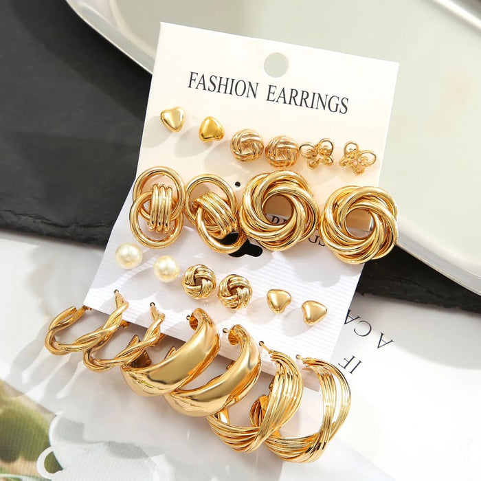 11 Piece Fashion Earring Set With Zinc Alloy Faux Pearl