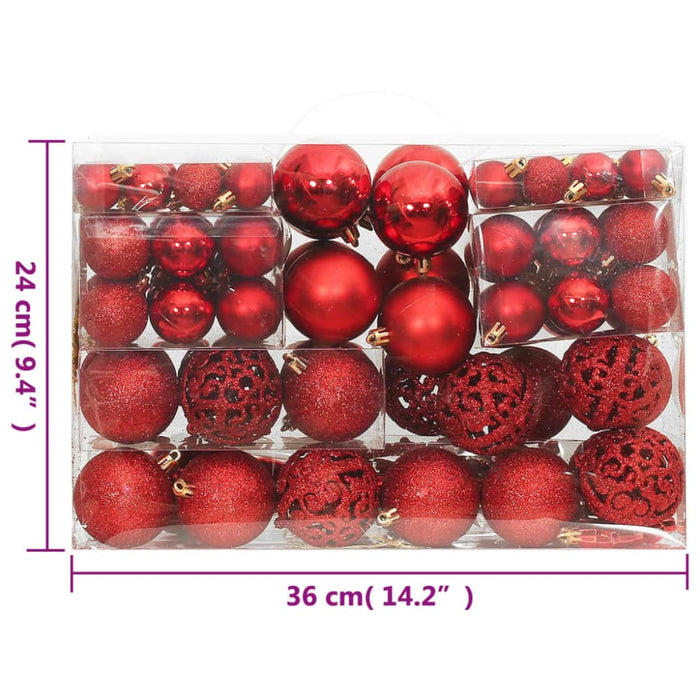 111 Piece Christmas Bauble Set Red Polystyrene Tploob