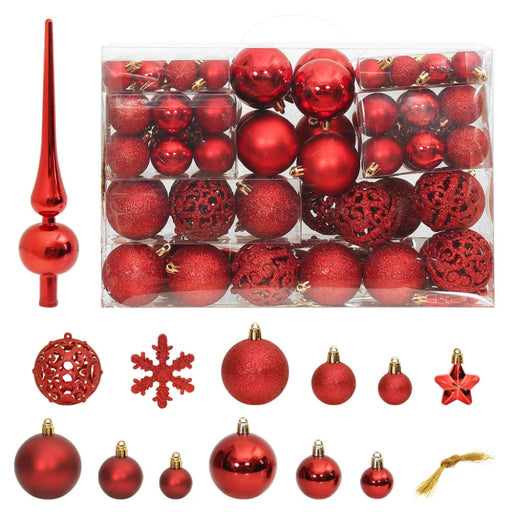 111 Piece Christmas Bauble Set Red Polystyrene Tploob